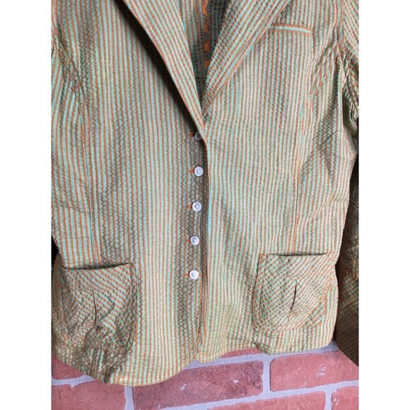 Robert Graham Blazer Jacket Seersucker Flip Cuff Notch Lapel Striped Size 4 - Picture 3 of 9